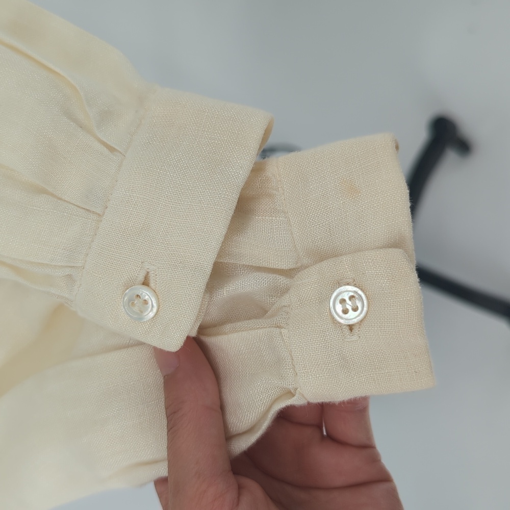 Vintage Pleated Button Down Top Ivory S/M preppy retro Business casual bohemian - Picture 9 of 9